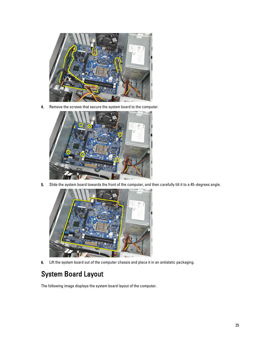 System board layout | Dell Vostro 270 (Late 2012) User Manual | Page 25 / 51