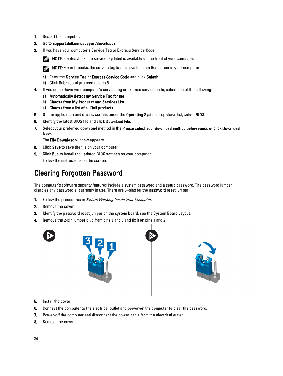 Clearing forgotten password | Dell Vostro 270 (Late 2012) User Manual | Page 34 / 51