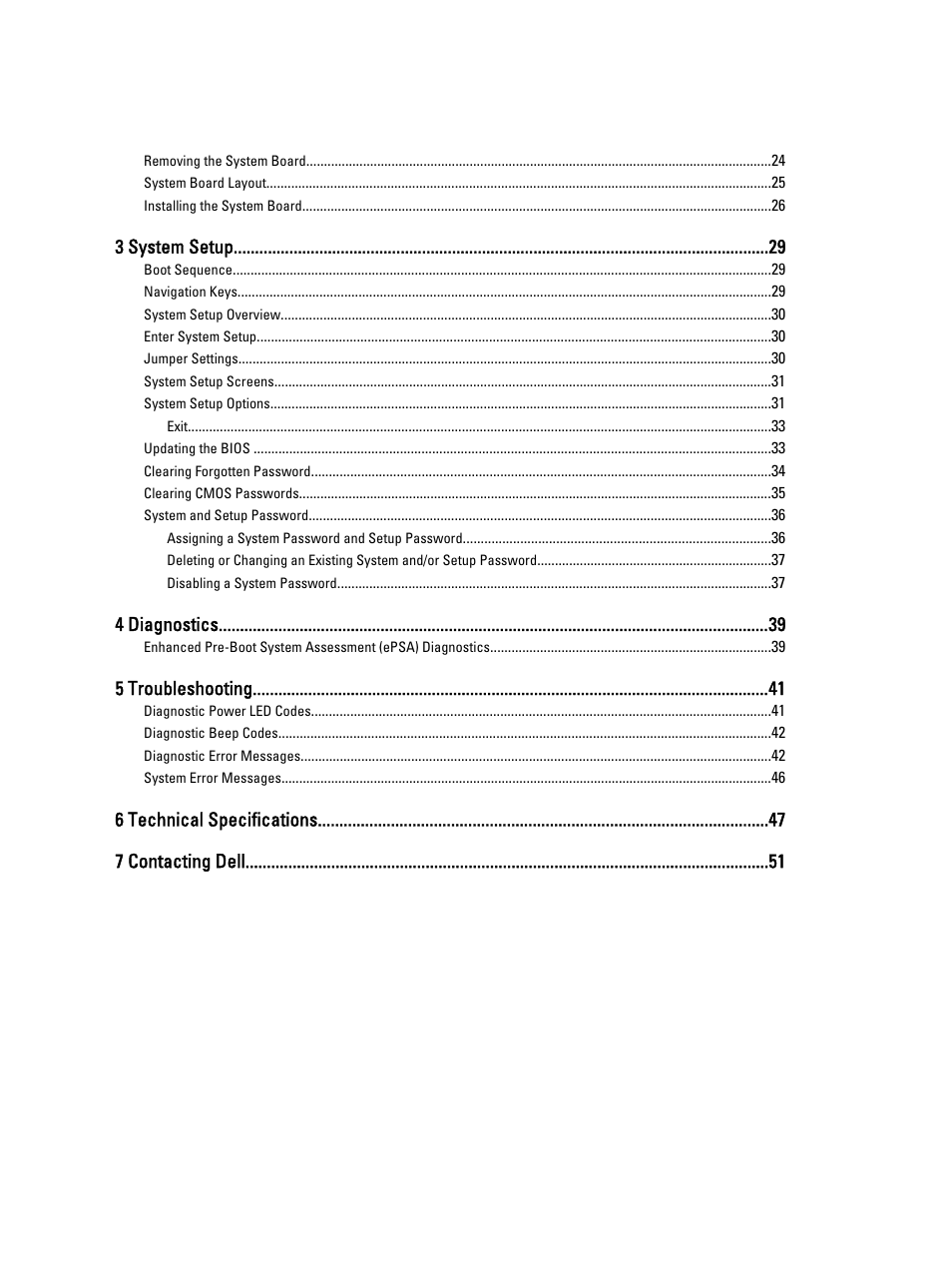 3 system setup, 4 diagnostics, 5 troubleshooting | 6 technical specifications 7 contacting dell | Dell Vostro 270 (Late 2012) User Manual | Page 4 / 51