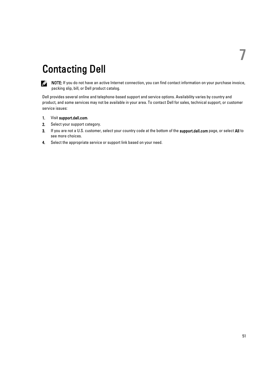 Contacting dell, 7 contacting dell, The operating system may be corrupted | Contact dell | Dell Vostro 270 (Late 2012) User Manual | Page 51 / 51