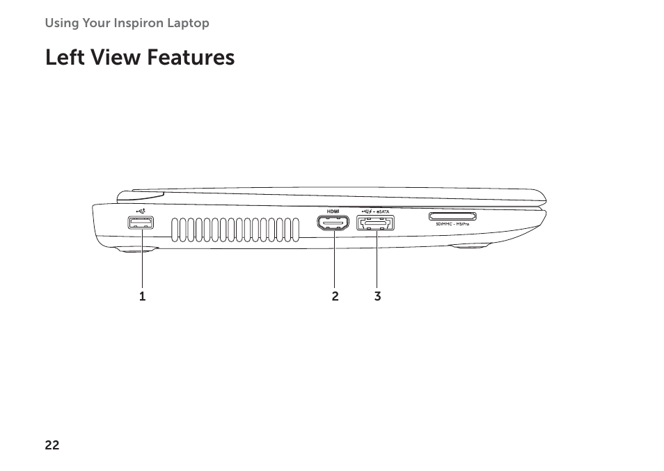 Left view features | Dell Inspiron 15R (N5110, Early 2011) User Manual | Page 24 / 102