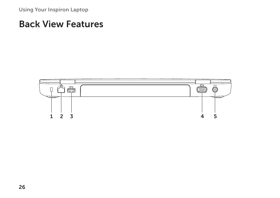 Back view features | Dell Inspiron 15R (N5110, Early 2011) User Manual | Page 28 / 102