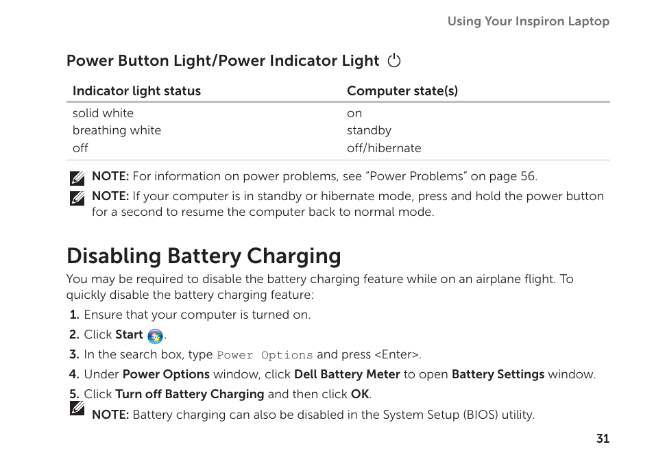 Disabling battery charging | Dell Inspiron 15R (N5110, Early 2011) User Manual | Page 33 / 102
