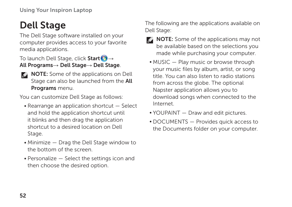 Dell stage | Dell Inspiron 15R (N5110, Early 2011) User Manual | Page 54 / 102