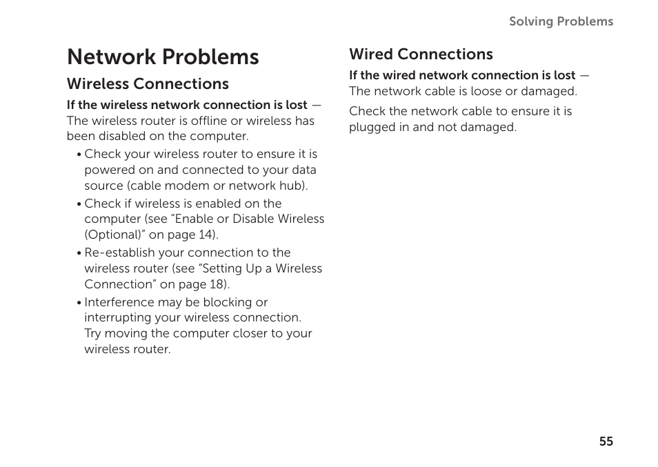 Network problems | Dell Inspiron 15R (N5110, Early 2011) User Manual | Page 57 / 102