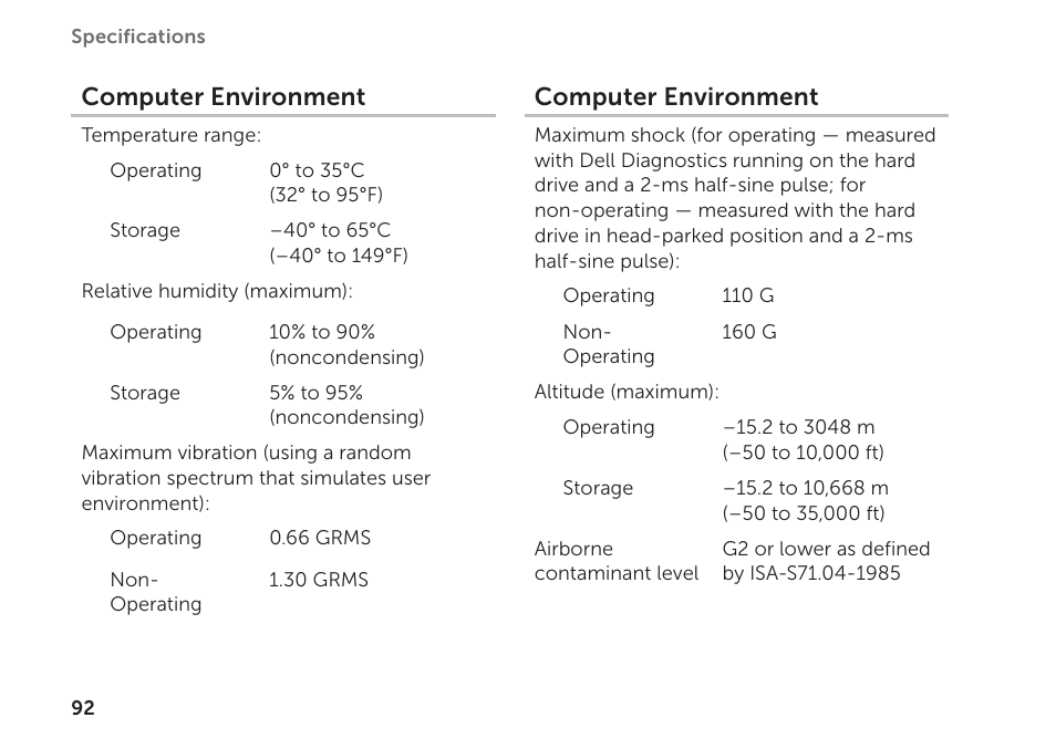 Computer environment | Dell Inspiron 15R (N5110, Early 2011) User Manual | Page 94 / 102