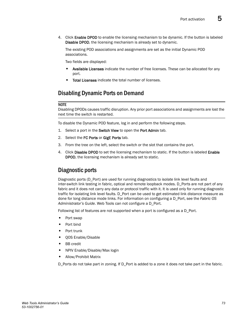 Disabling dynamic ports on demand, Diagnostic ports | Dell POWEREDGE M1000E User Manual | Page 101 / 268