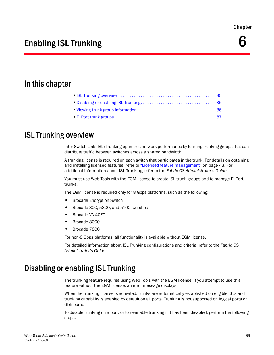 Enabling isl trunking, In this chapter, Isl trunking overview | Disabling or enabling isl trunking, Chapter 6, Chapter 6, “enabling isl trunking | Dell POWEREDGE M1000E User Manual | Page 113 / 268