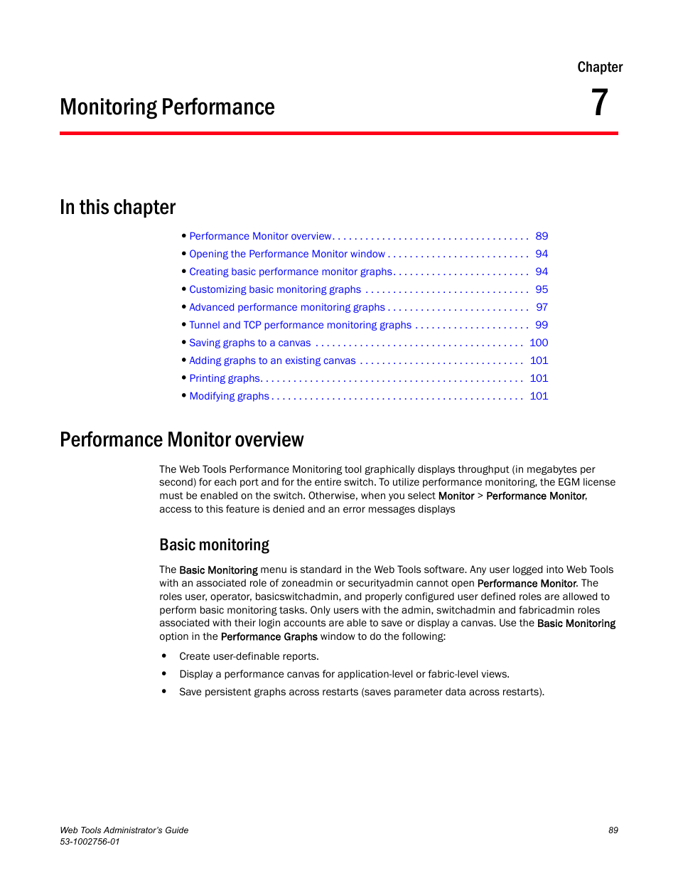 Monitoring performance, In this chapter, Performance monitor overview | Basic monitoring, Chapter 7, Chapter 7, “monitoring performance | Dell POWEREDGE M1000E User Manual | Page 117 / 268