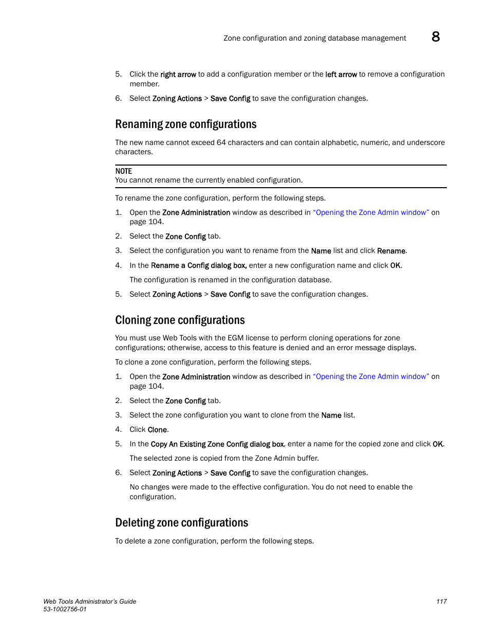 Renaming zone configurations, Cloning zone configurations, Deleting zone configurations | Dell POWEREDGE M1000E User Manual | Page 145 / 268