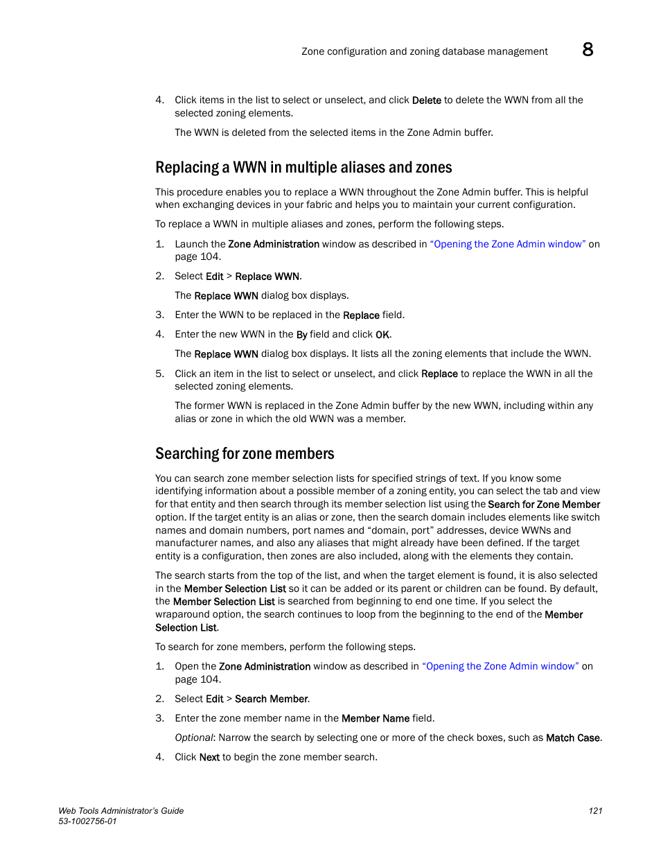 Replacing a wwn in multiple aliases and zones, Searching for zone members | Dell POWEREDGE M1000E User Manual | Page 149 / 268