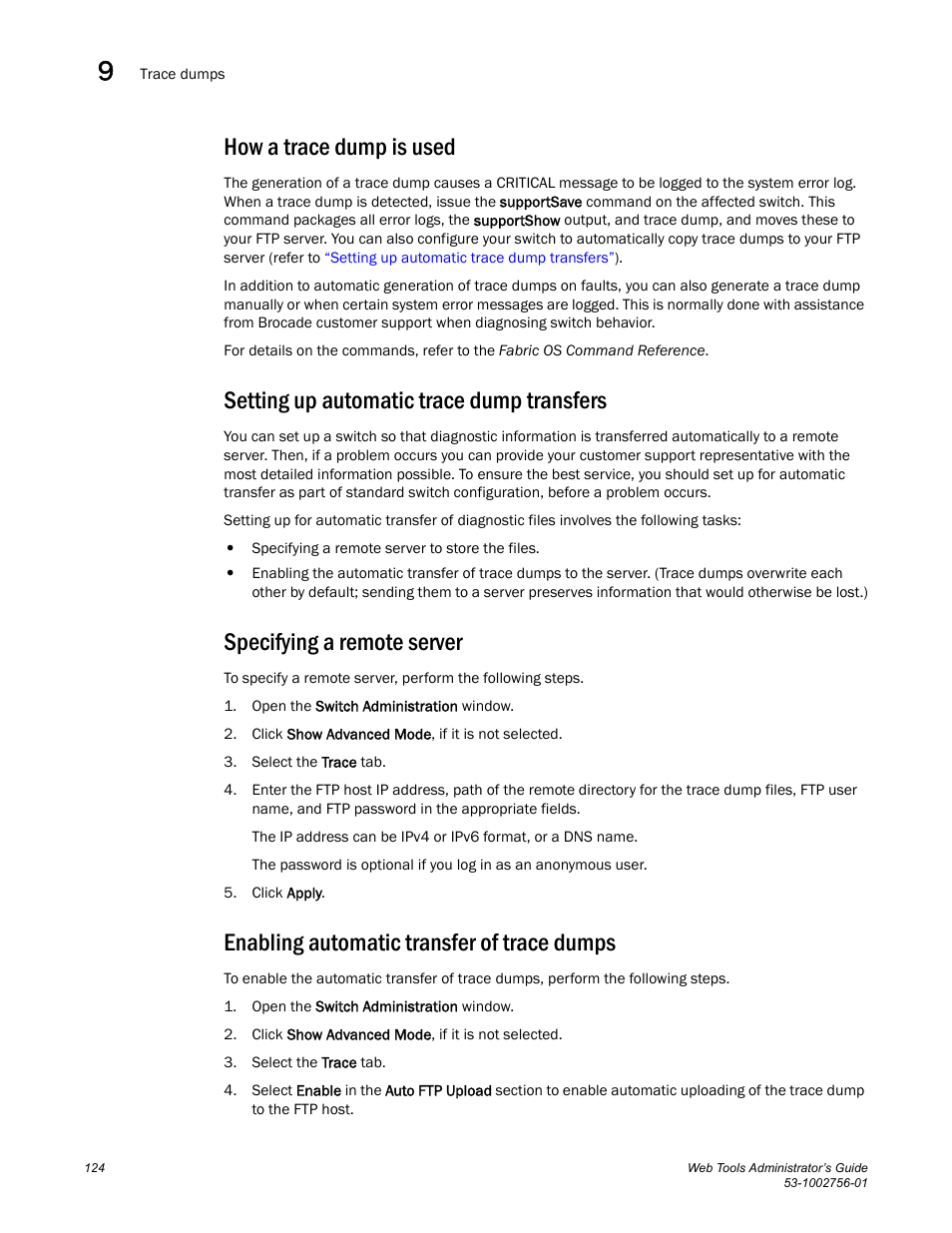 How a trace dump is used, Setting up automatic trace dump transfers, Specifying a remote server | Enabling automatic transfer of trace dumps | Dell POWEREDGE M1000E User Manual | Page 152 / 268