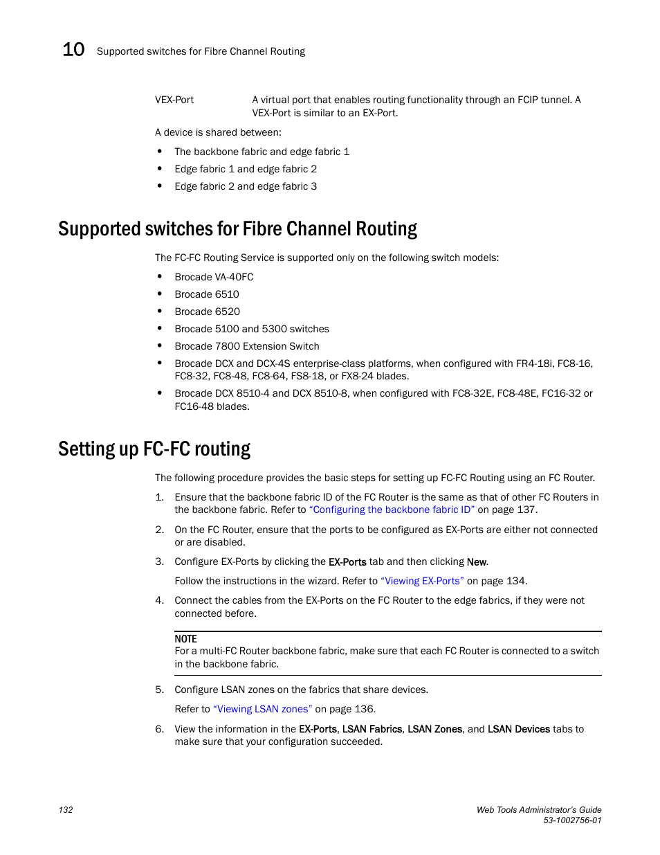 Supported switches for fibre channel routing, Setting up fc-fc routing | Dell POWEREDGE M1000E User Manual | Page 160 / 268