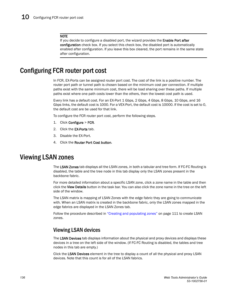 Configuring fcr router port cost, Viewing lsan zones, Viewing lsan devices | Dell POWEREDGE M1000E User Manual | Page 164 / 268