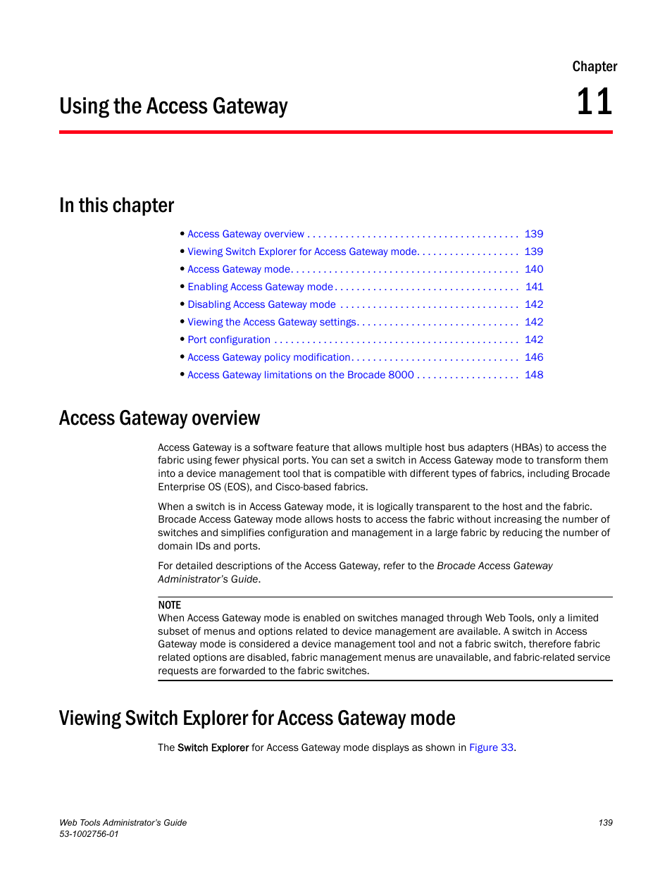 Using the access gateway, In this chapter, Access gateway overview | Viewing switch explorer for access gateway mode, Chapter 11, Chapter 11, “using the access gateway | Dell POWEREDGE M1000E User Manual | Page 167 / 268