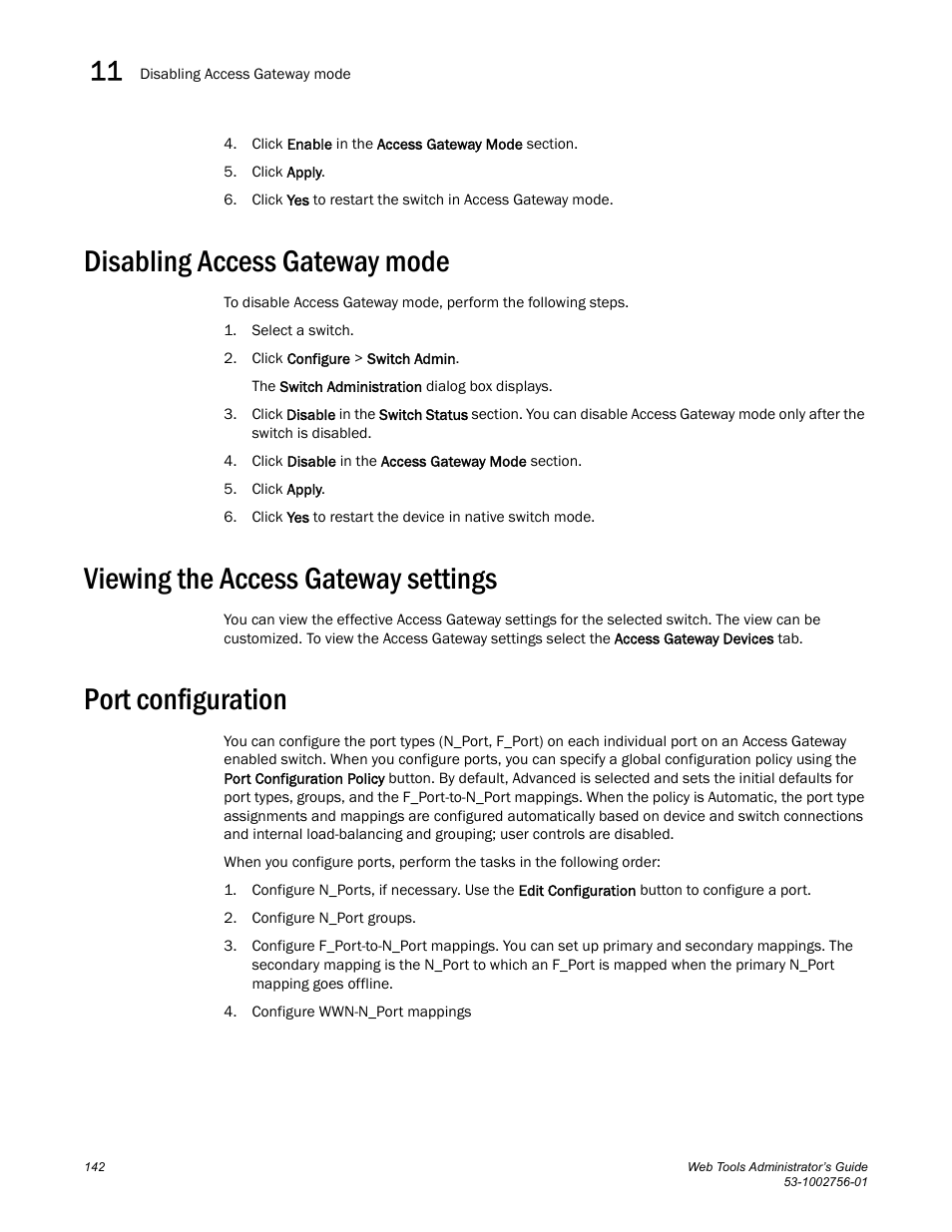 Disabling access gateway mode, Viewing the access gateway settings, Port configuration | Dell POWEREDGE M1000E User Manual | Page 170 / 268