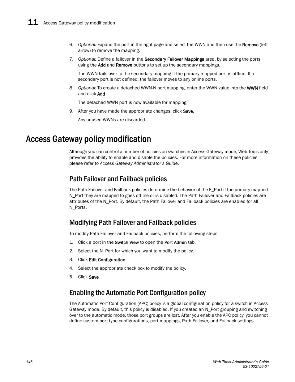 Access gateway policy modification, Path failover and failback policies, Modifying path failover and failback policies | Enabling the automatic port configuration policy | Dell POWEREDGE M1000E User Manual | Page 174 / 268