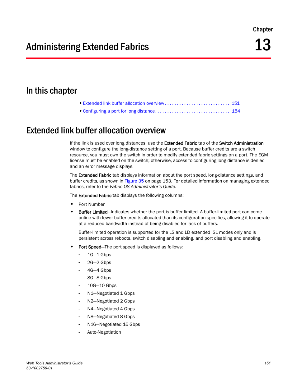 Administering extended fabrics, In this chapter, Extended link buffer allocation overview | Chapter 13, Chapter 13, “administering extended fabrics | Dell POWEREDGE M1000E User Manual | Page 179 / 268