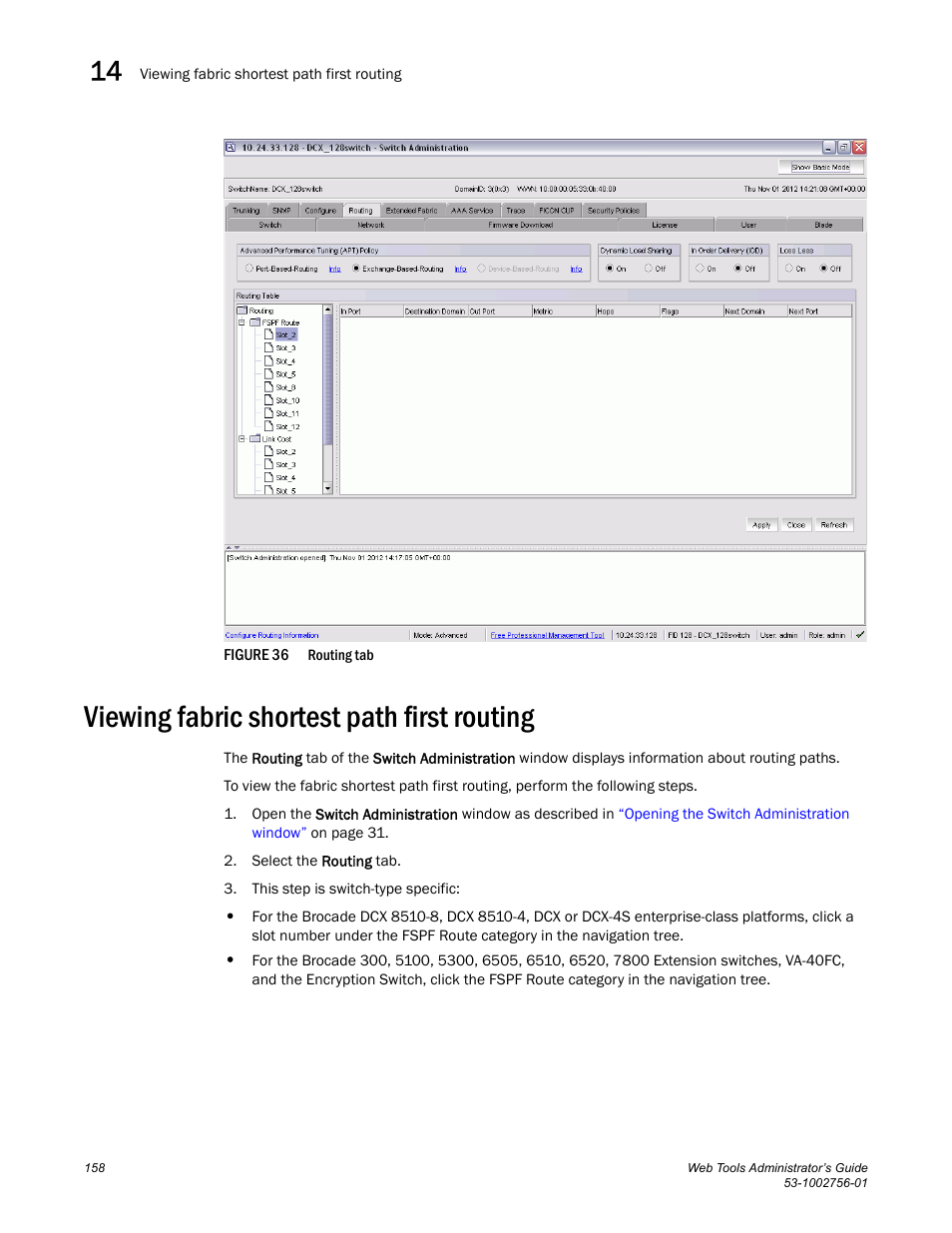 Viewing fabric shortest path first routing, Figure 36, Routing tab | Dell POWEREDGE M1000E User Manual | Page 186 / 268