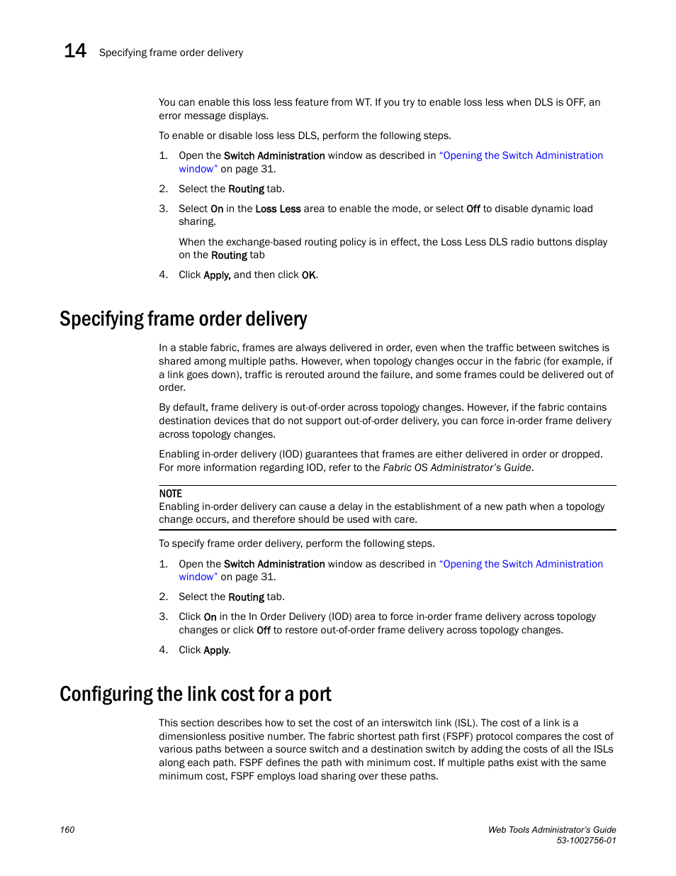 Specifying frame order delivery, Configuring the link cost for a port | Dell POWEREDGE M1000E User Manual | Page 188 / 268