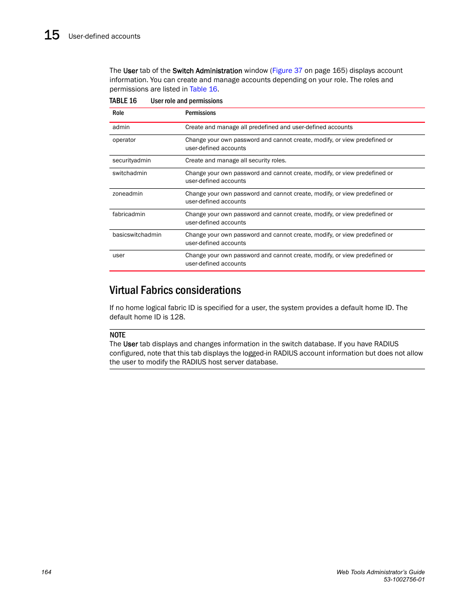 Virtual fabrics considerations, Table 16 | Dell POWEREDGE M1000E User Manual | Page 192 / 268