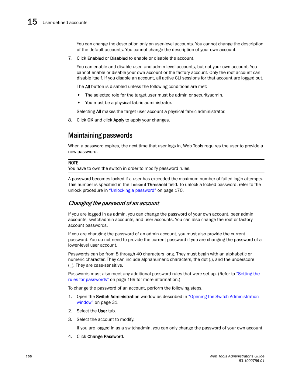 Maintaining passwords, Changing the password of an account | Dell POWEREDGE M1000E User Manual | Page 196 / 268