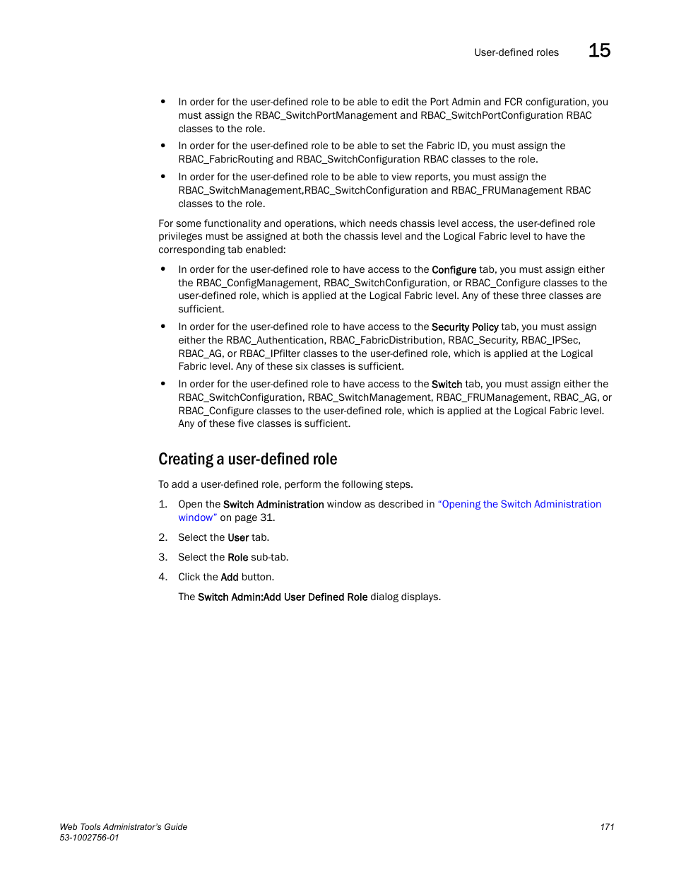 Creating a user-defined role | Dell POWEREDGE M1000E User Manual | Page 199 / 268