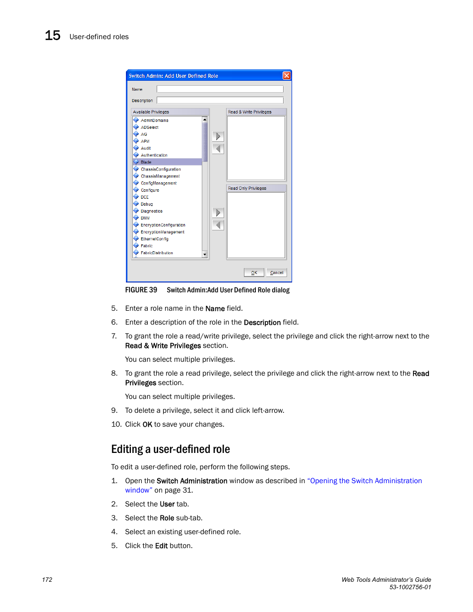 Editing a user-defined role, Figure 39 | Dell POWEREDGE M1000E User Manual | Page 200 / 268