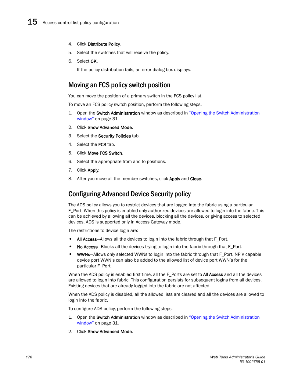 Moving an fcs policy switch position, Configuring advanced device security policy | Dell POWEREDGE M1000E User Manual | Page 204 / 268