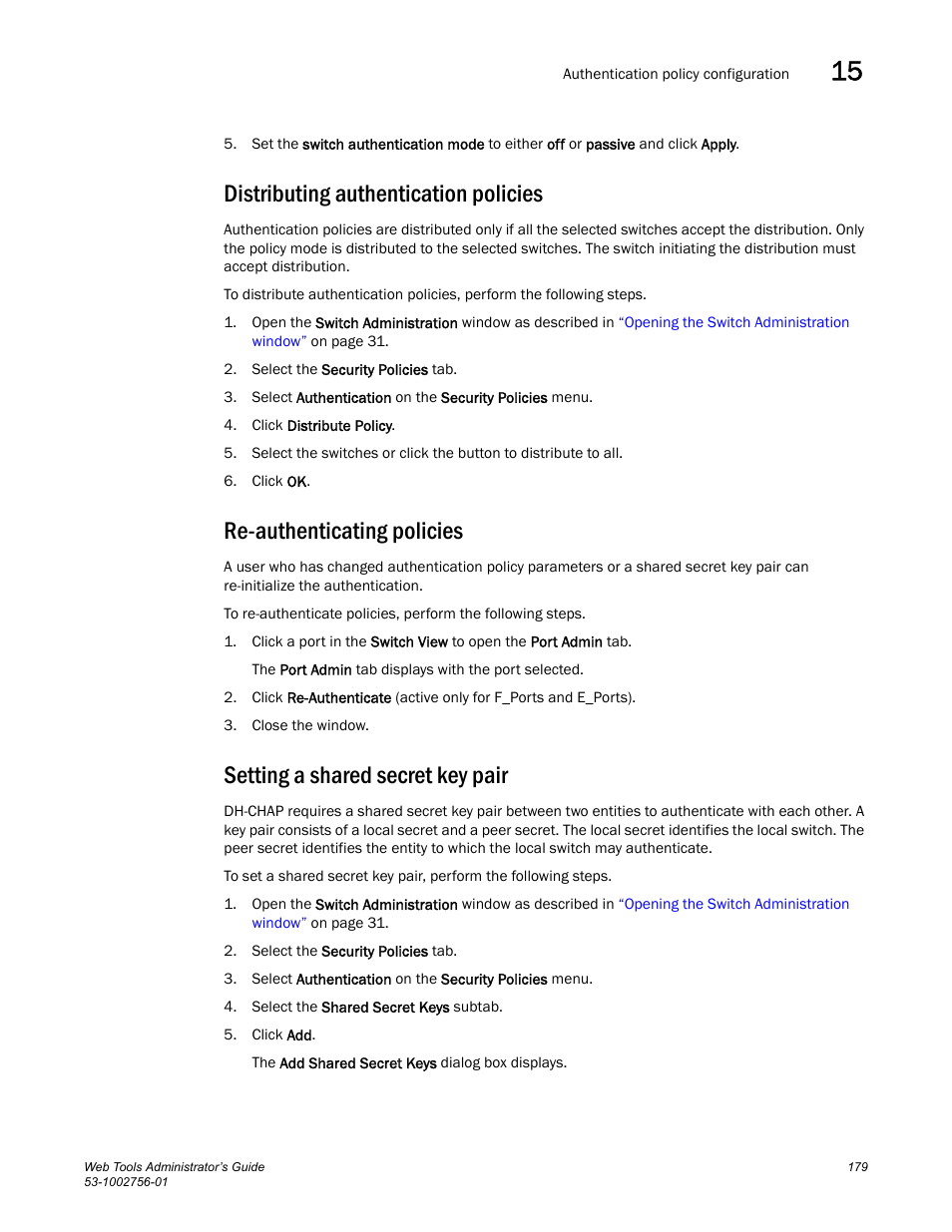 Distributing authentication policies, Re-authenticating policies, Setting a shared secret key pair | Dell POWEREDGE M1000E User Manual | Page 207 / 268