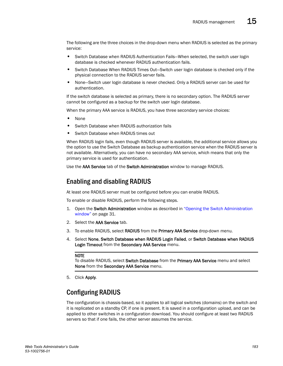 Enabling and disabling radius, Configuring radius | Dell POWEREDGE M1000E User Manual | Page 211 / 268