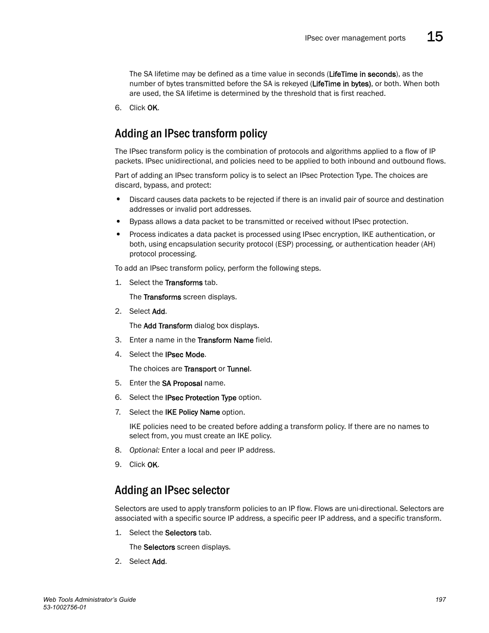 Adding an ipsec transform policy, Adding an ipsec selector | Dell POWEREDGE M1000E User Manual | Page 225 / 268