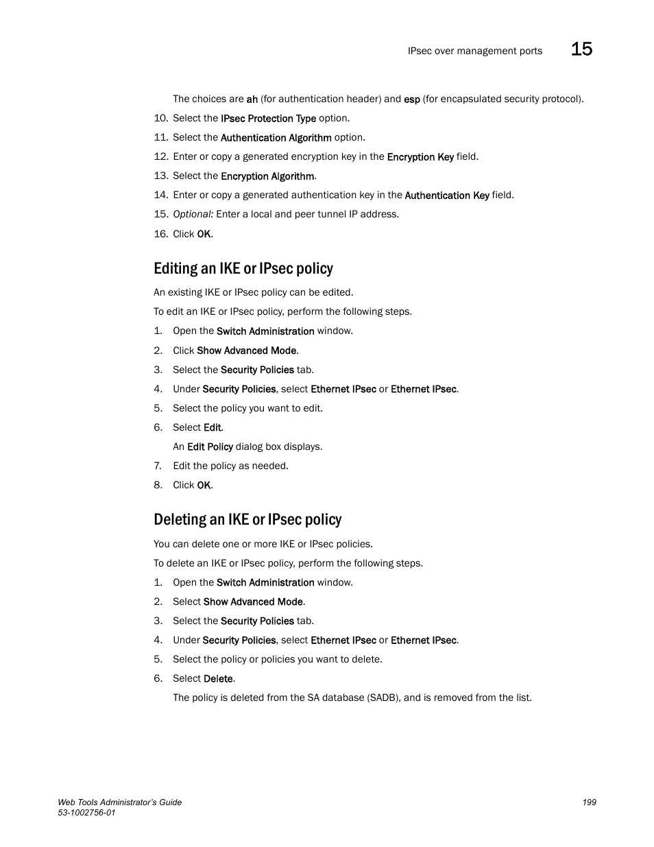 Editing an ike or ipsec policy, Deleting an ike or ipsec policy | Dell POWEREDGE M1000E User Manual | Page 227 / 268