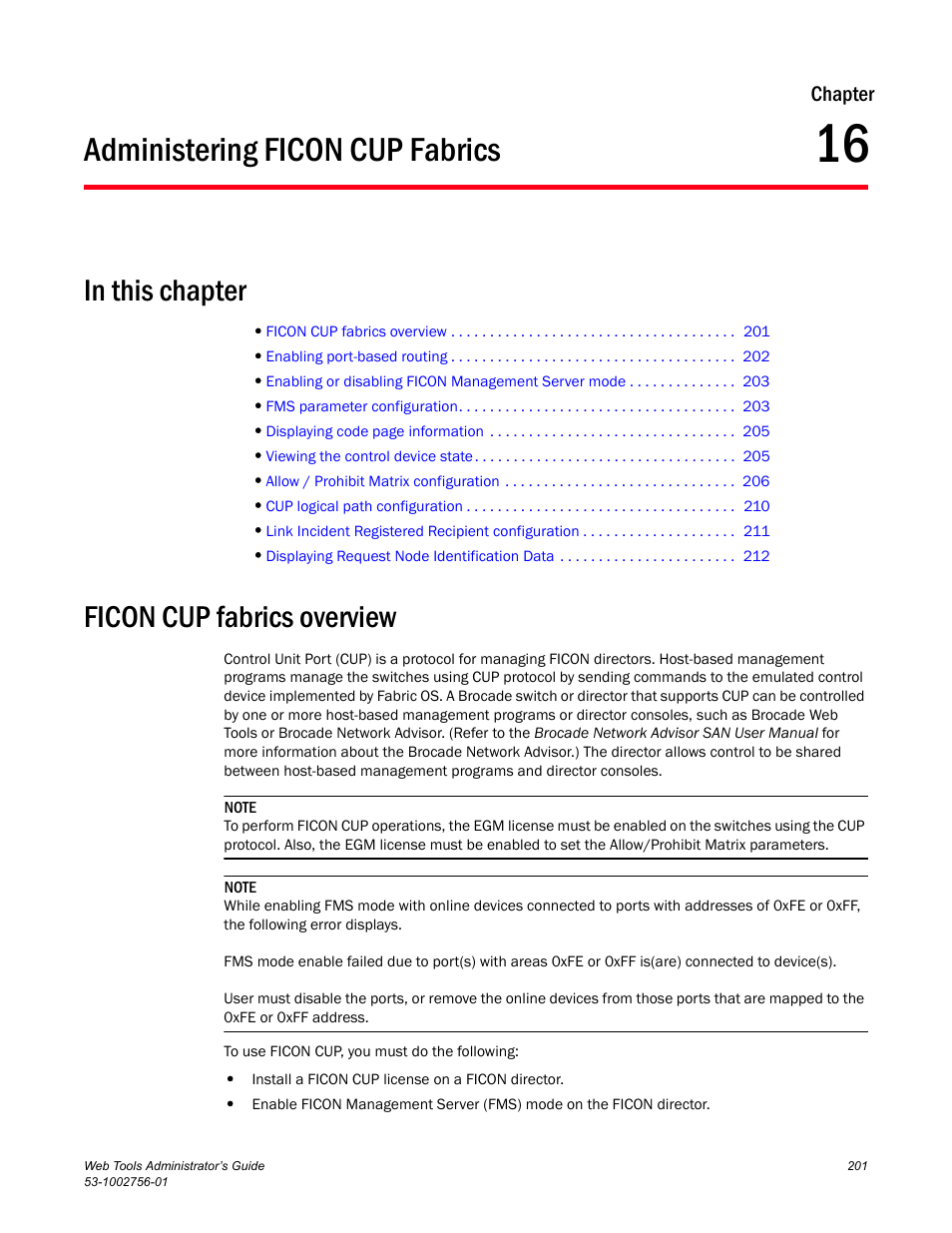 Administering ficon cup fabrics, In this chapter, Ficon cup fabrics overview | Chapter 16, Chapter 16, “administering ficon cup fabrics | Dell POWEREDGE M1000E User Manual | Page 229 / 268