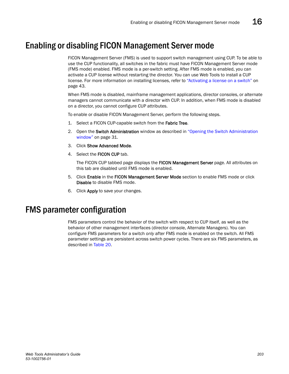 Enabling or disabling ficon management server mode, Fms parameter configuration | Dell POWEREDGE M1000E User Manual | Page 231 / 268