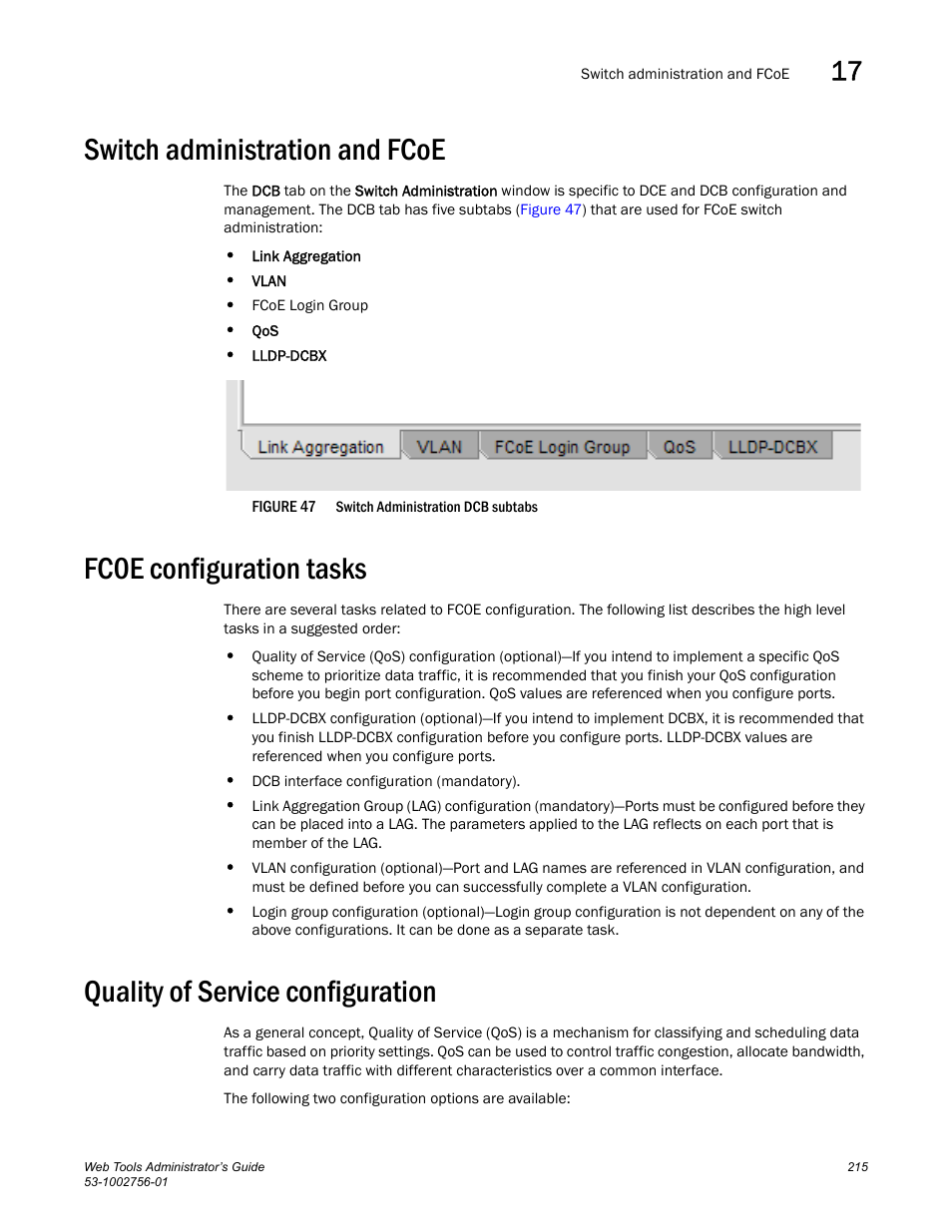 Switch administration and fcoe, Fc0e configuration tasks, Quality of service configuration | Figure 47 | Dell POWEREDGE M1000E User Manual | Page 243 / 268