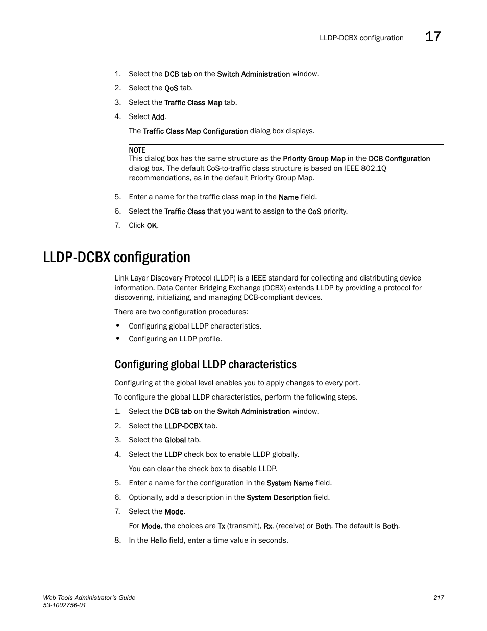 Lldp-dcbx configuration, Configuring global lldp characteristics | Dell POWEREDGE M1000E User Manual | Page 245 / 268