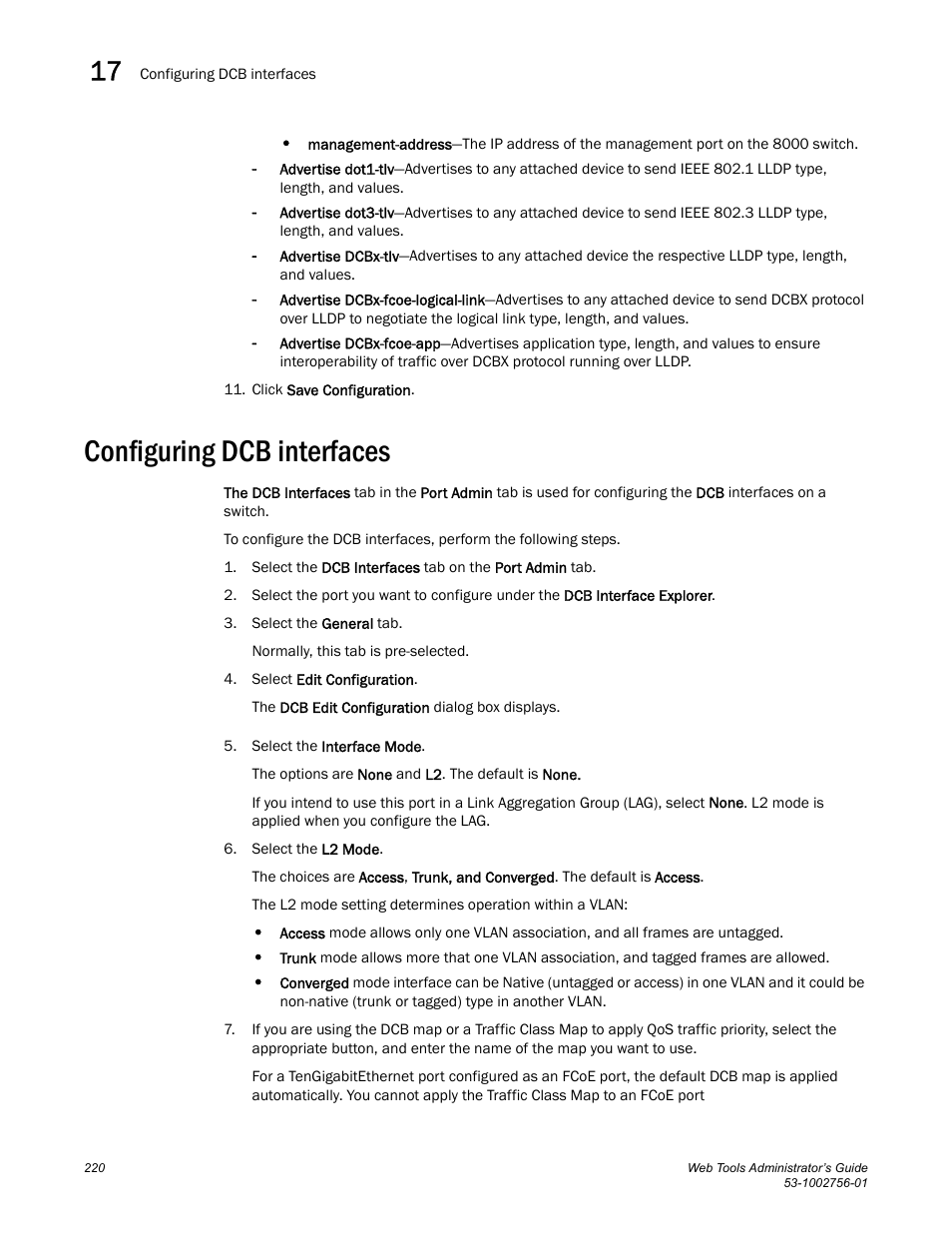 Configuring dcb interfaces | Dell POWEREDGE M1000E User Manual | Page 248 / 268