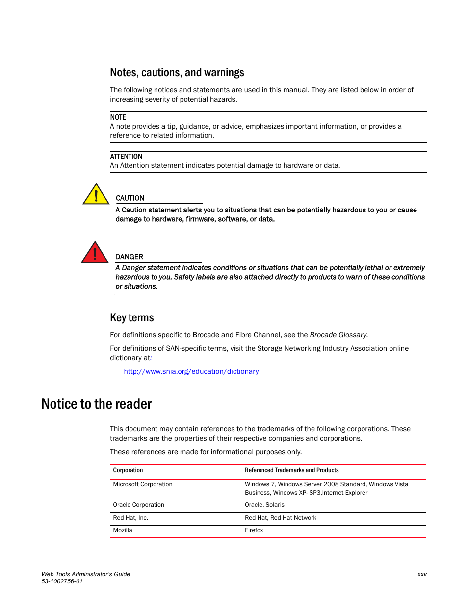 Notes, cautions, and warnings, Key terms, Notice to the reader | Dell POWEREDGE M1000E User Manual | Page 25 / 268