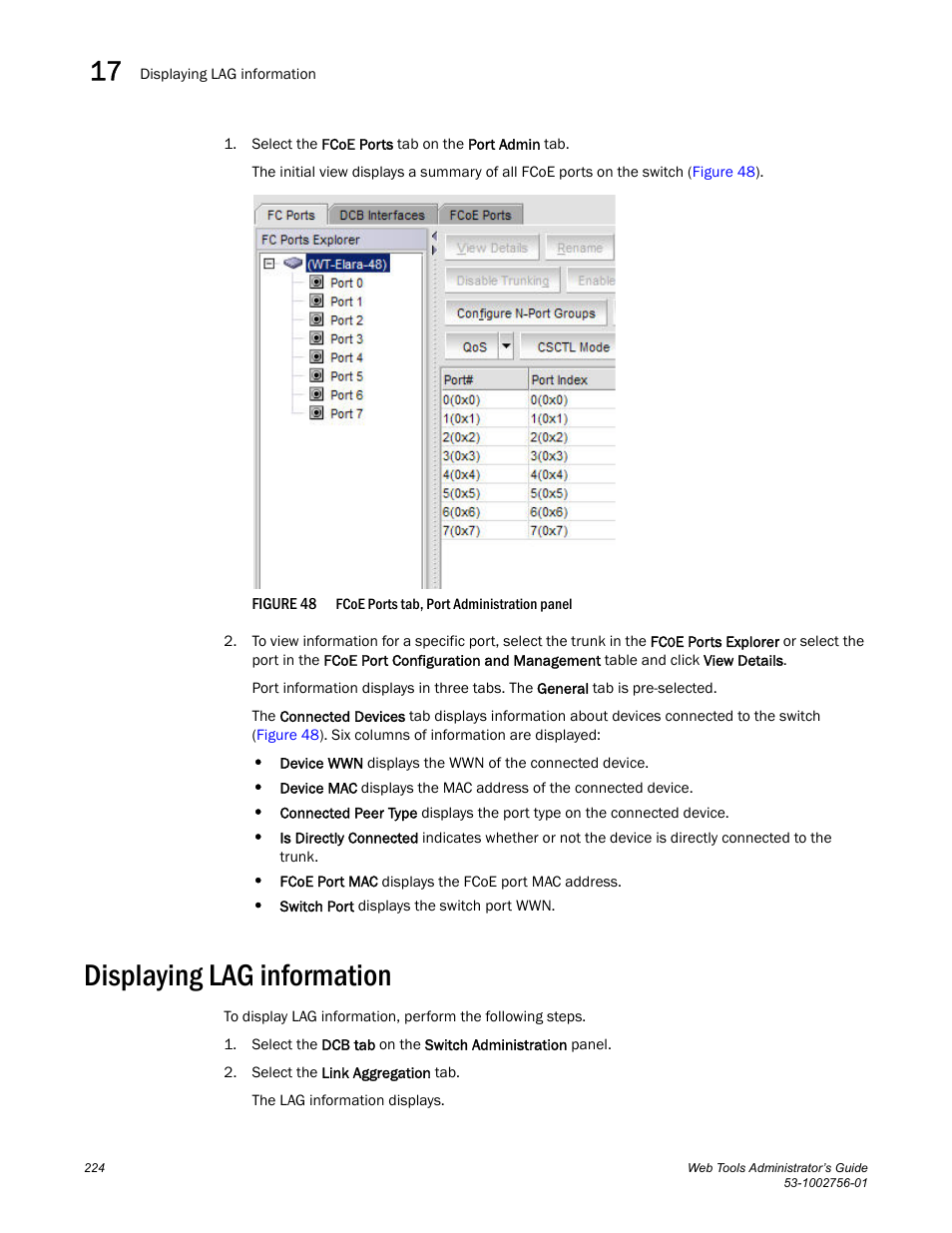 Displaying lag information, Figure 48, Fcoe ports tab, p | Dell POWEREDGE M1000E User Manual | Page 252 / 268