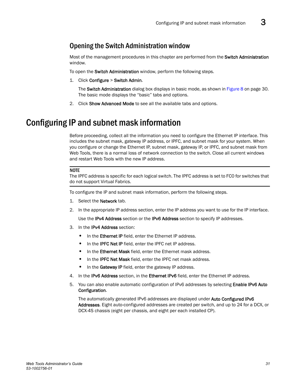 Opening the switch administration window, Configuring ip and subnet mask information | Dell POWEREDGE M1000E User Manual | Page 59 / 268