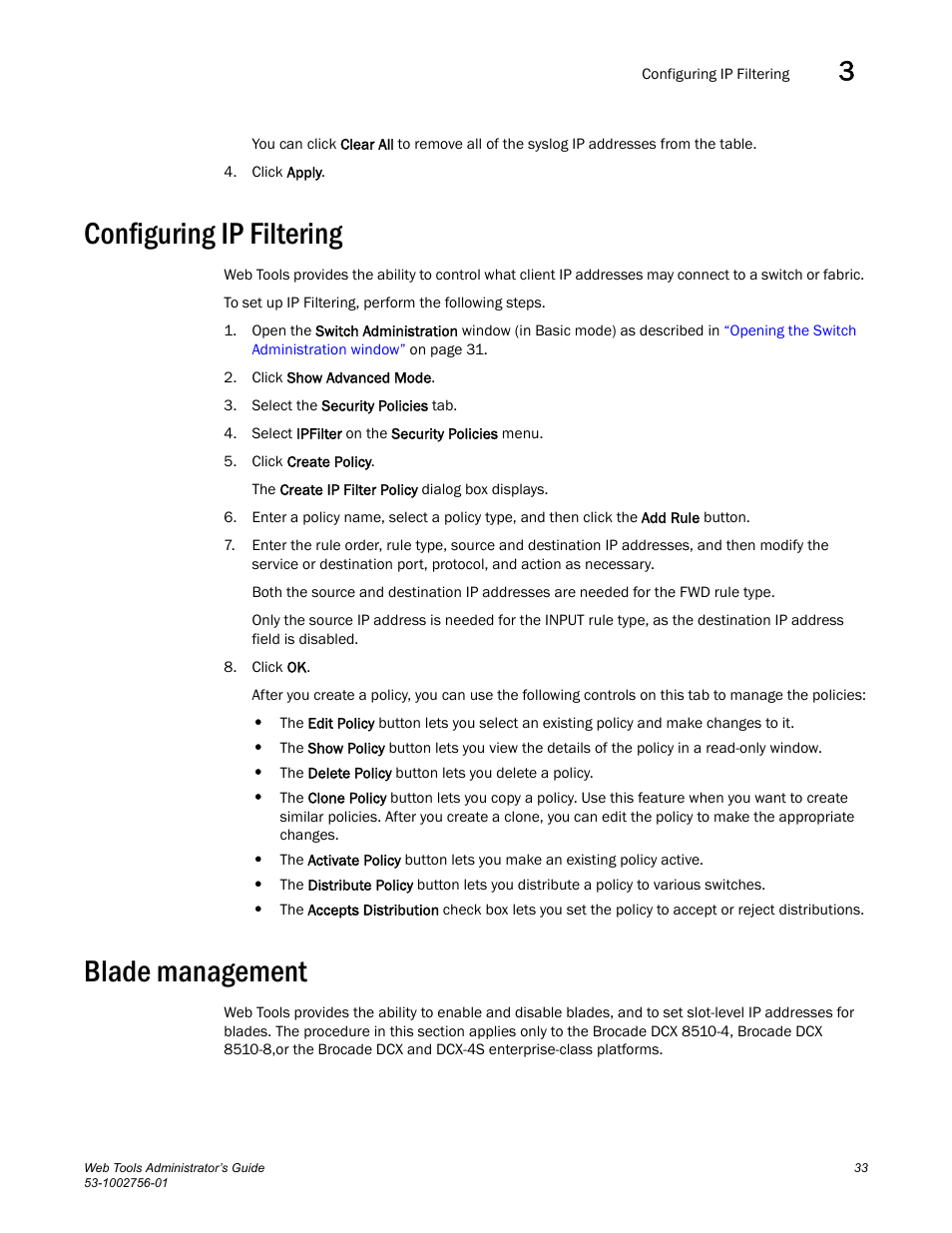 Configuring ip filtering, Blade management | Dell POWEREDGE M1000E User Manual | Page 61 / 268