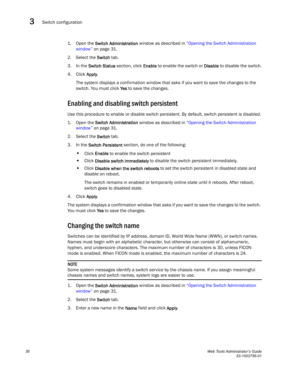 Enabling and disabling switch persistent, Changing the switch name | Dell POWEREDGE M1000E User Manual | Page 64 / 268