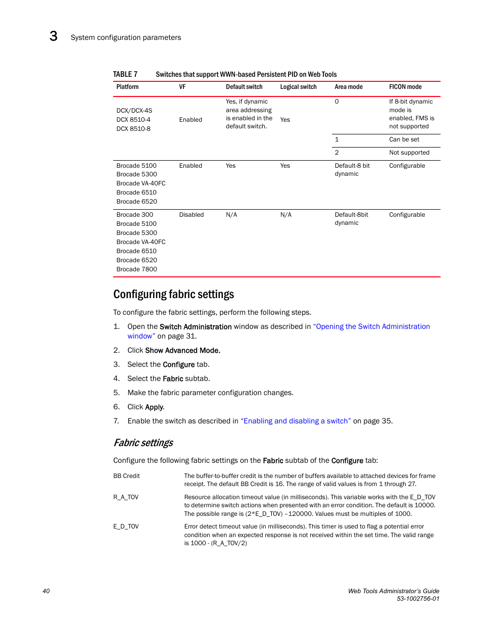 Configuring fabric settings, Table 7, Fabric settings | Dell POWEREDGE M1000E User Manual | Page 68 / 268