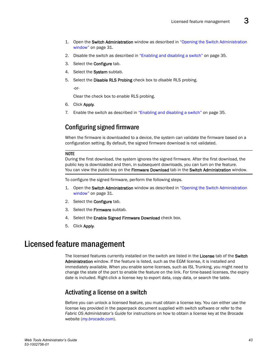 Configuring signed firmware, Licensed feature management, Activating a license on a switch | Dell POWEREDGE M1000E User Manual | Page 71 / 268