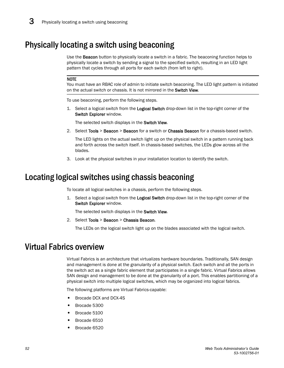 Physically locating a switch using beaconing, Locating logical switches using chassis beaconing, Virtual fabrics overview | Dell POWEREDGE M1000E User Manual | Page 80 / 268