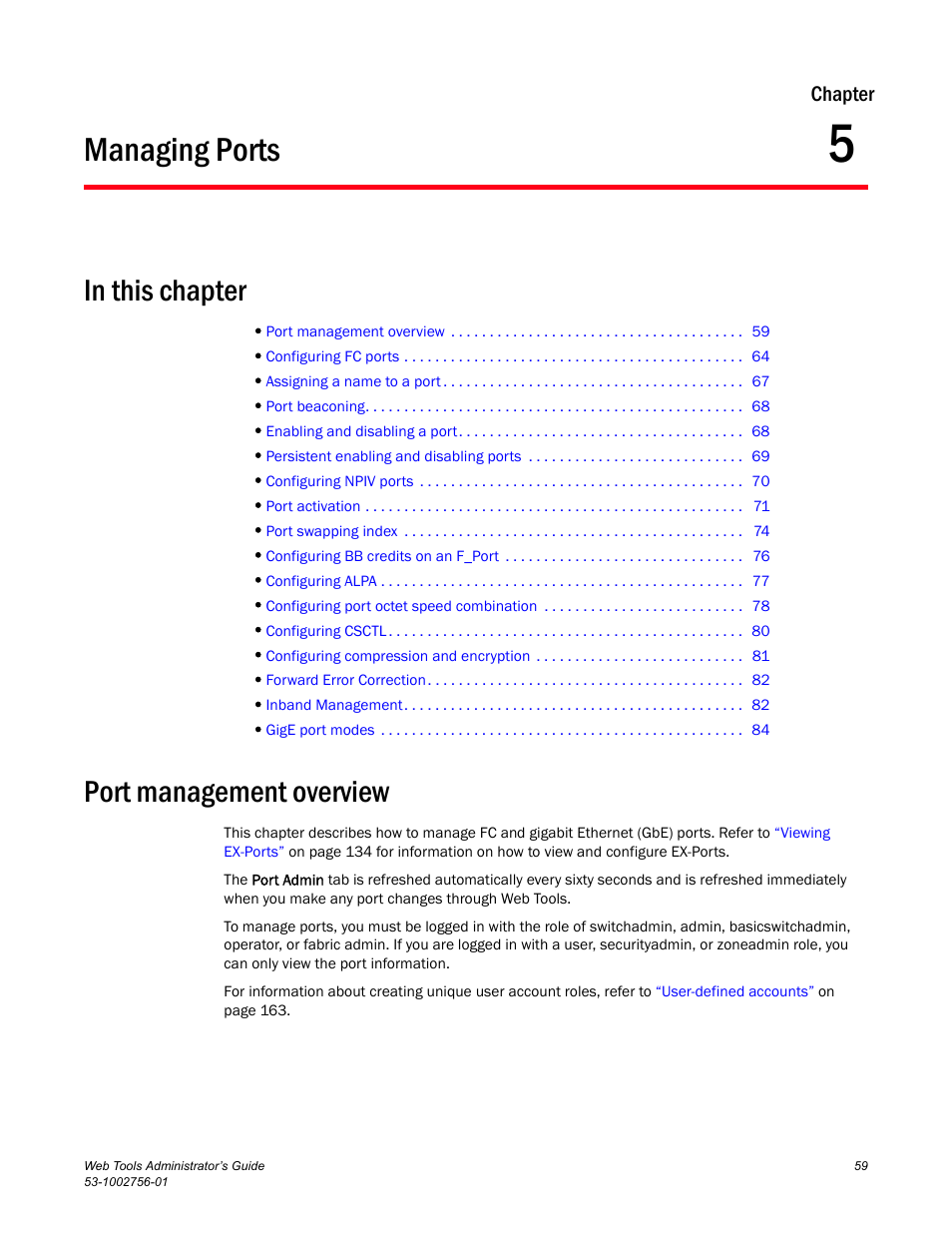 Managing ports, In this chapter, Port management overview | Chapter 5, Chapter 5, “managing ports | Dell POWEREDGE M1000E User Manual | Page 87 / 268