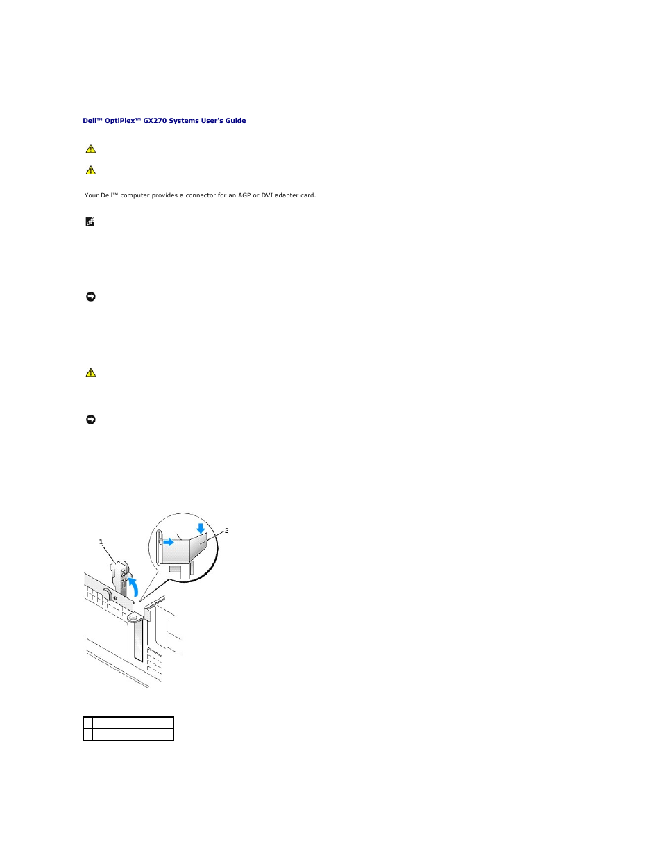 Agp and dvi adapter cards, Removing an agp/dvi adapter card | Dell OptiPlex GX270 User Manual | Page 67 / 178