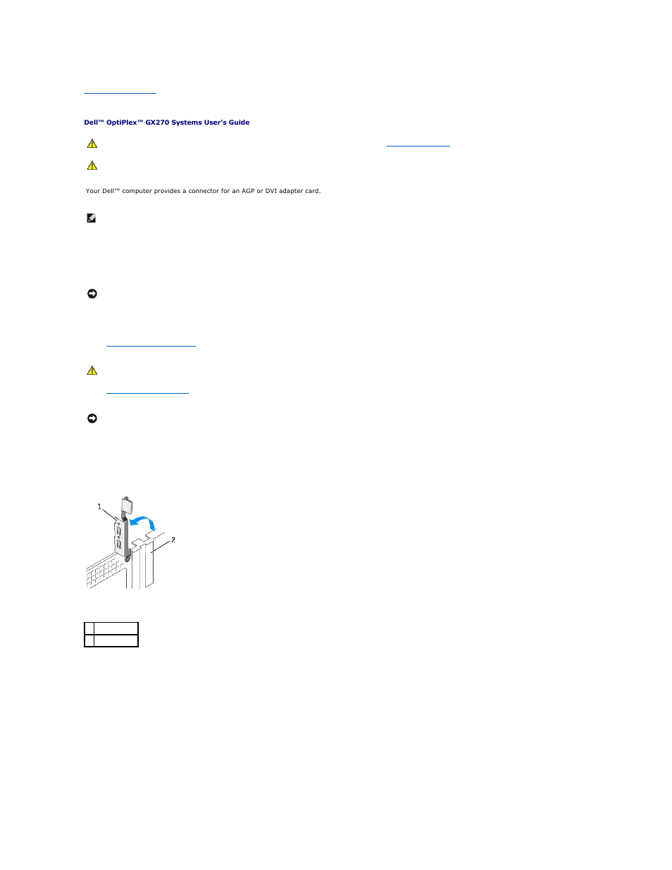 Agp and dvi adapter cards, Removing an agp/dvi adapter card | Dell OptiPlex GX270 User Manual | Page 99 / 178