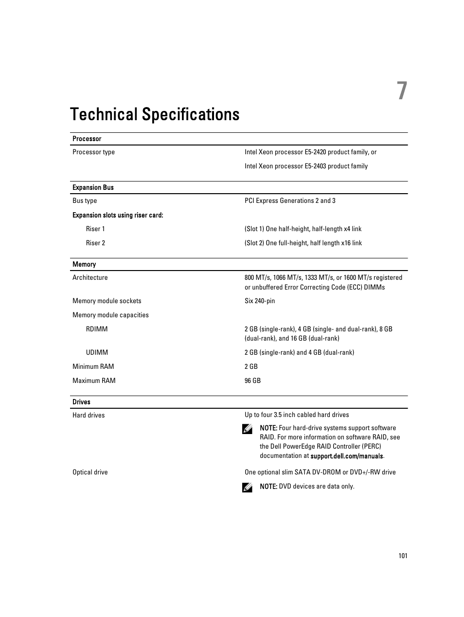 Technical specifications, 7 technical specifications | Dell Powervault NX400 User Manual | Page 101 / 123